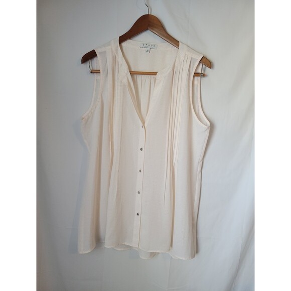 CHAUS NEW YORK Tops - Chaus New York Women's L Large Cream Sleeveless Pintuck Button Front Blouse Top